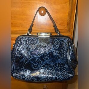 Patricia Nash Gracchi Handbag Navy Bark Leaves P384153 Leather